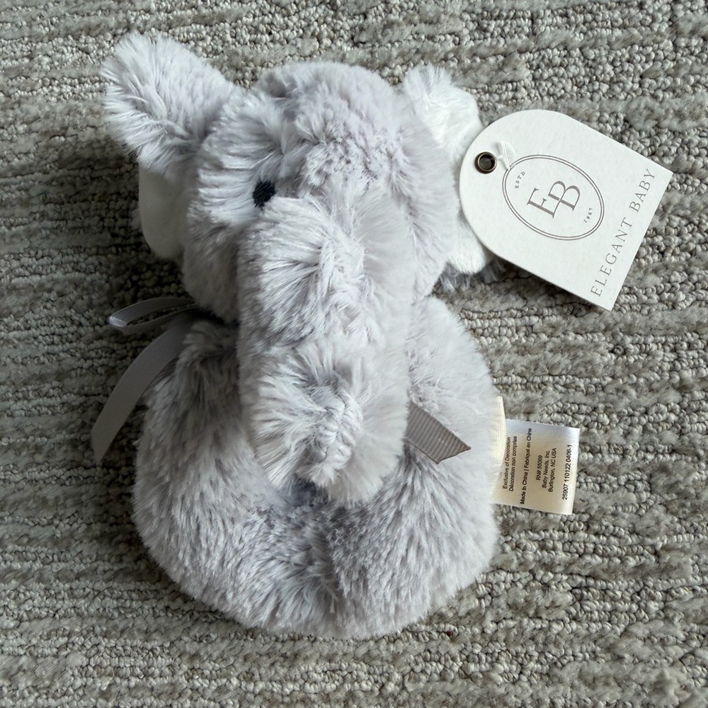 Gray Elephant Plush Rattle